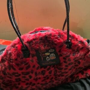 Carlos Falchi Red Animal Print Shoulder Bag